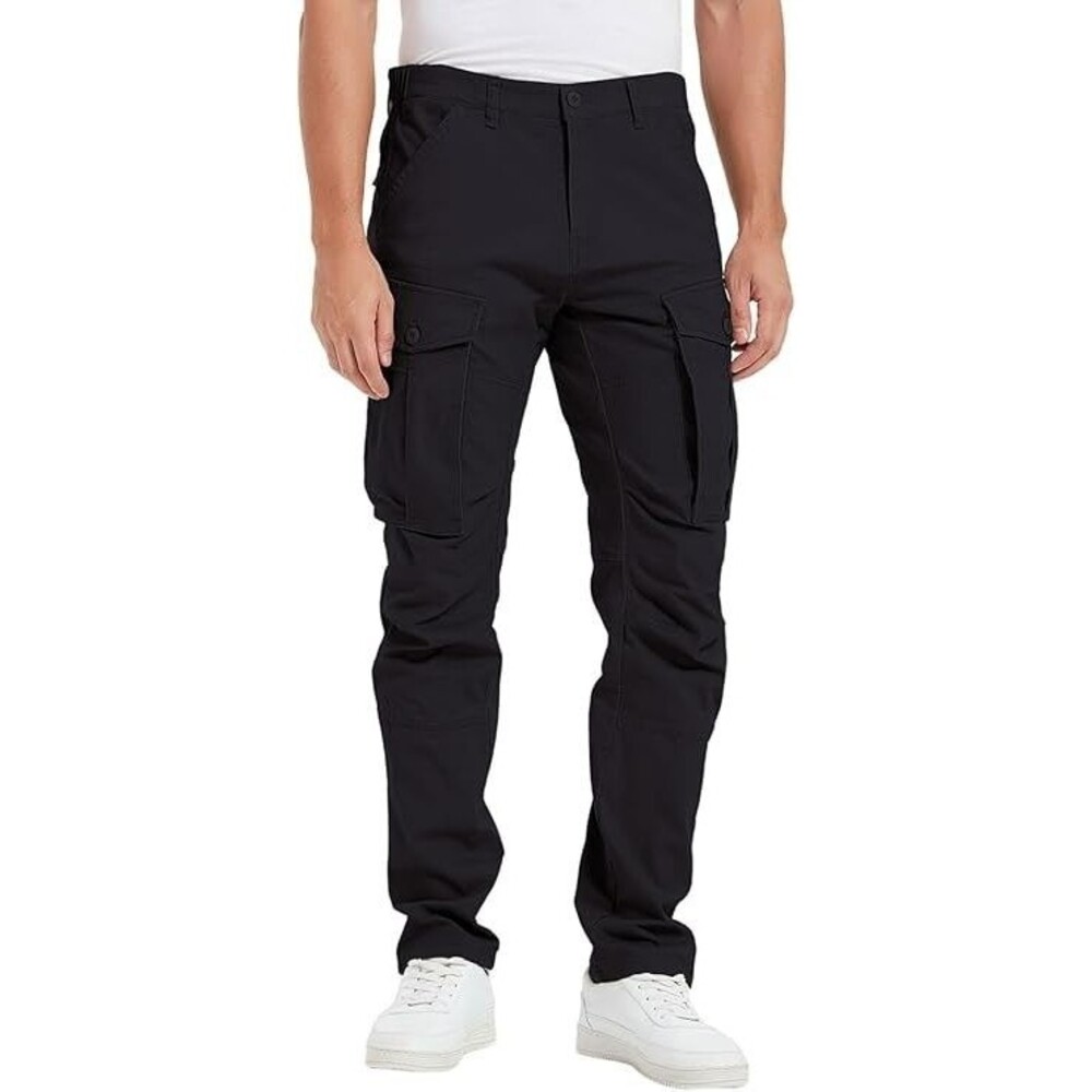 Plaid & Plain Men's Cargo Pants 32W x 28L Black Slim Fit with Articulated Knees